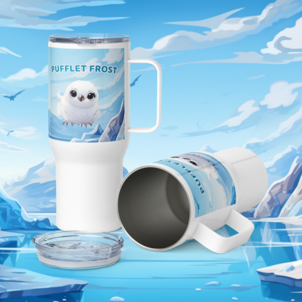 Pufflet Frost Travel Mug with Handle: Savor the Chill of Winter's Magic